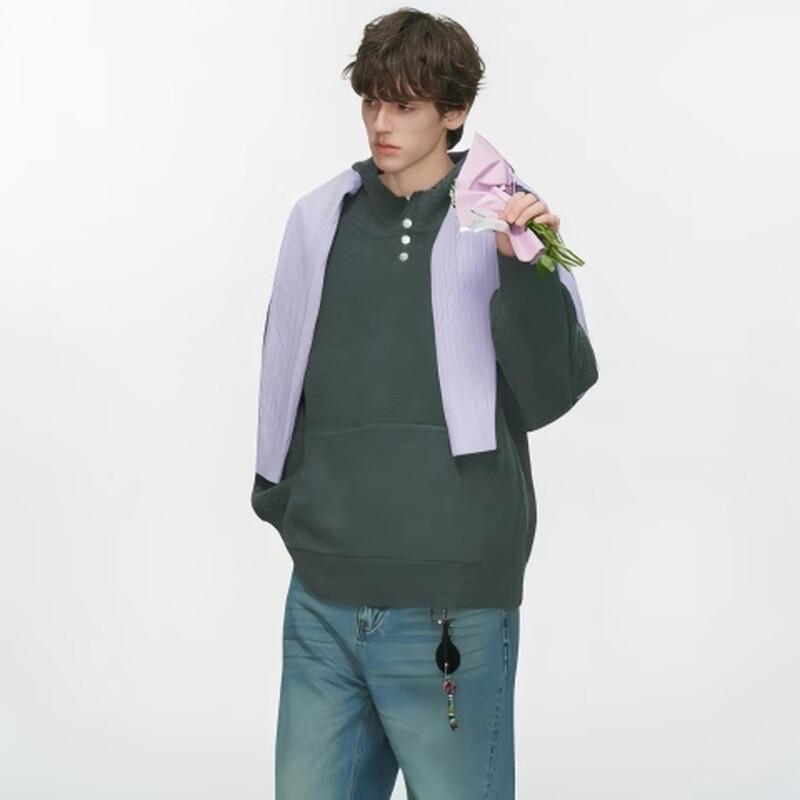 Unisex Wollmischung Knopf Kapuzenpullover