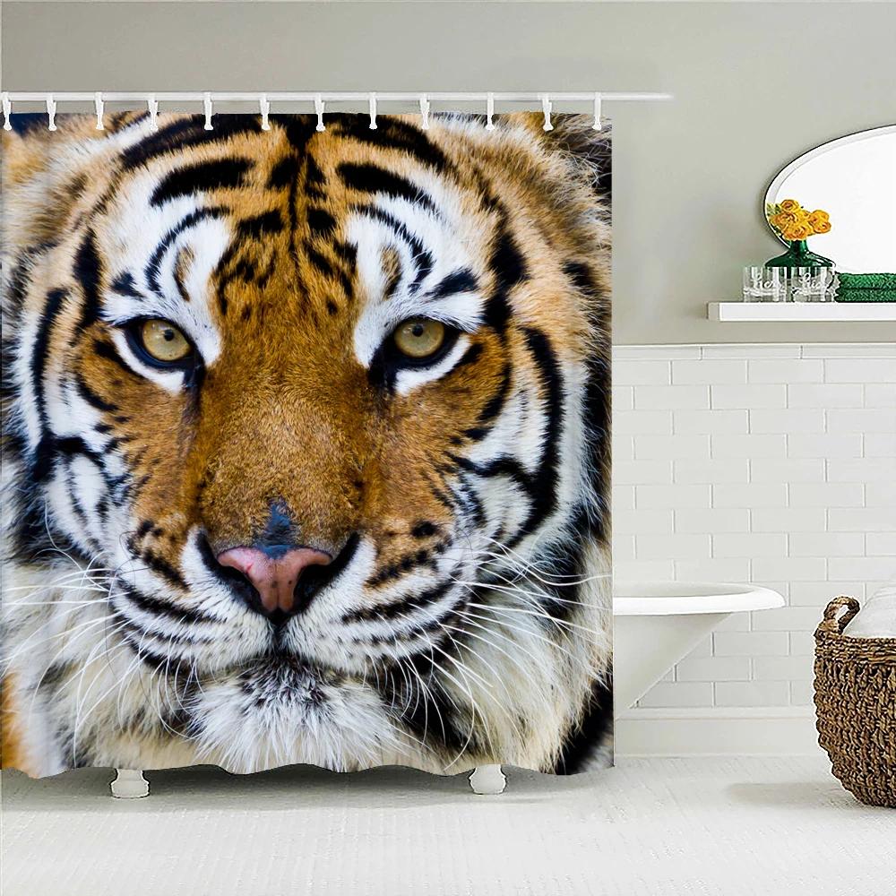 

Tiger Animals Shower Curtains Set Printing Waterproof Polyester Baboon Gorilla Shower Curtains Bathroom Home Decor Mat 180X200Cm W60H190(CM)-1 Pcs
