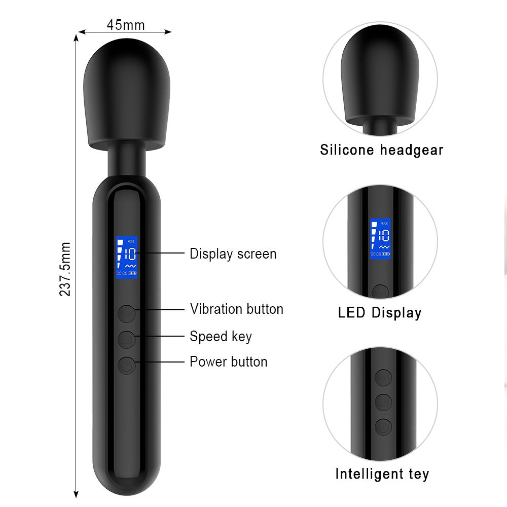 Waterproof Silicone Multi-Functional Massage Stick with LCD Display 10 Frequencies 4 Speeds Vibrator for Women Sexy Toy