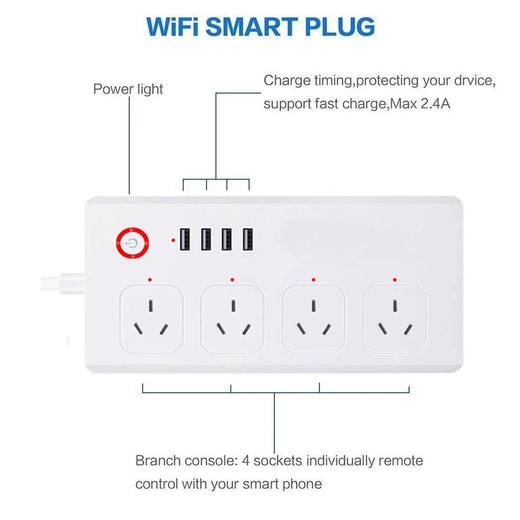 Melery Tuya Wifi Smart Strømskinne EU US Brasil UK Australsk Plugg Stikkontakt USB Ladeuttak Fjernstyrt av Alexa Dot Google Home Kontor