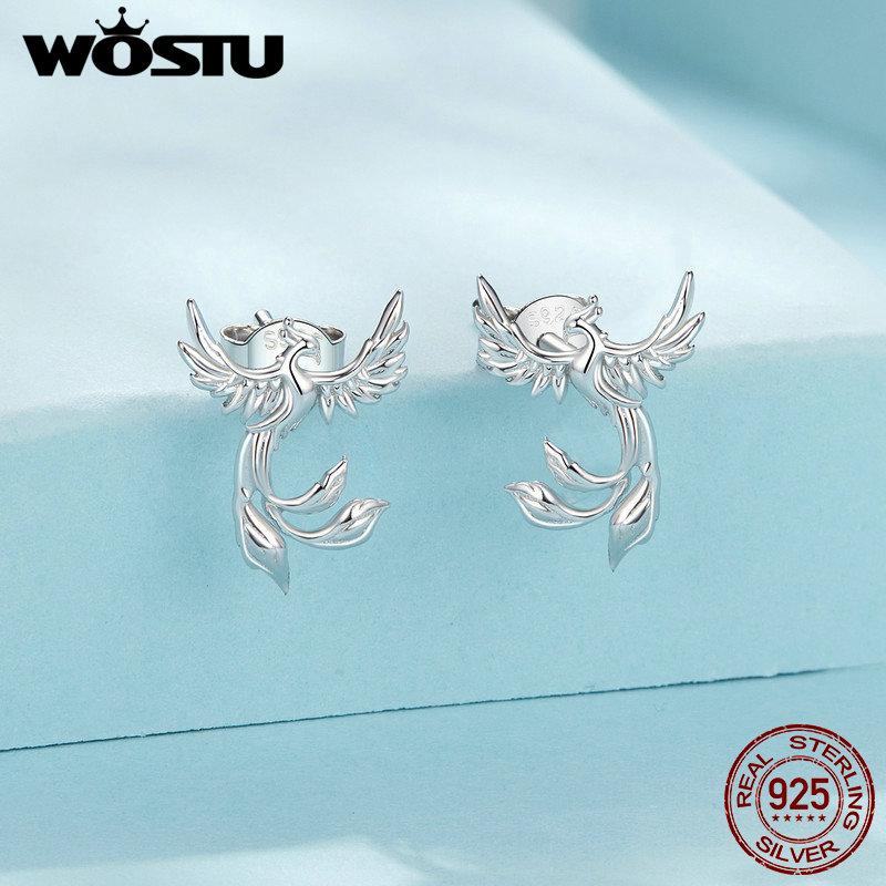 WOSTU 925 Sterling Silber Vintage Drache und Phönix Ohrstecker Paar Unsex Einzigartiger Schmuck Geschenk Für Mutter Tochter Frau