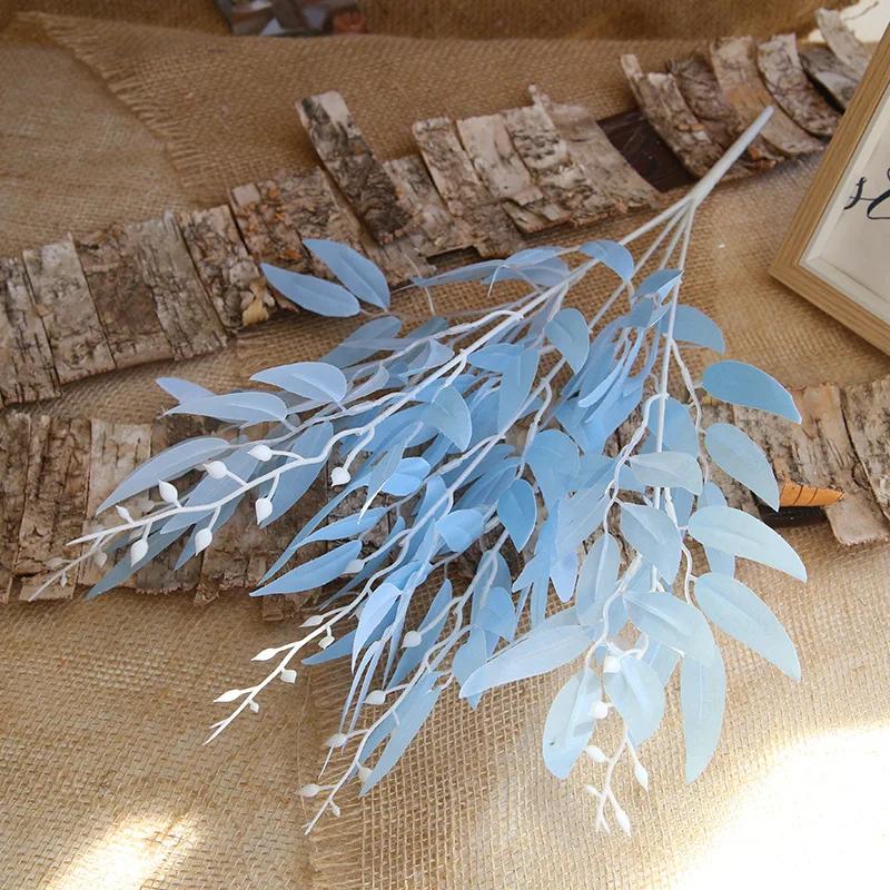 

5 вилок/букет листьев ивы, свадебное украшение для дома, отеля, имитация искусственных листьев цветов, имитация листьев ивы Light blue