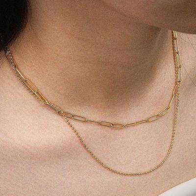Fashion Personalized Geometric Bead Chain Collarbone Chain Female, Simple Stacking and Exquisite Paperclip Necklace