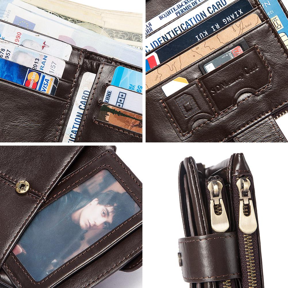 Humerpaul Men Wallet Genuine Leather RFID Bank Card Holder Short Men Wallets Hasp Zipper Purse