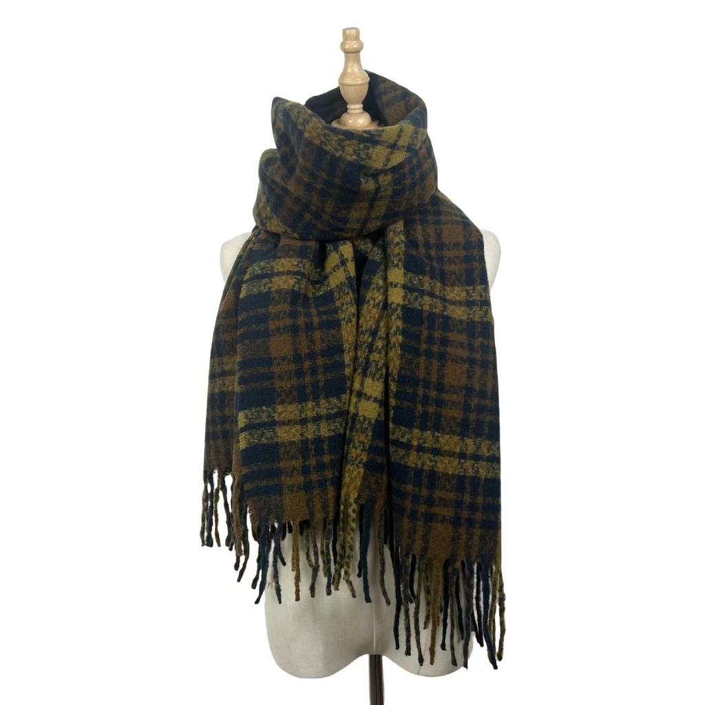 Christmas Plaid Women Winter Scarf Warm Thick Cashmere Shawl Outdoor Fashion Luxury Tassels Pashmina Lady Wrap Windproof Scarves