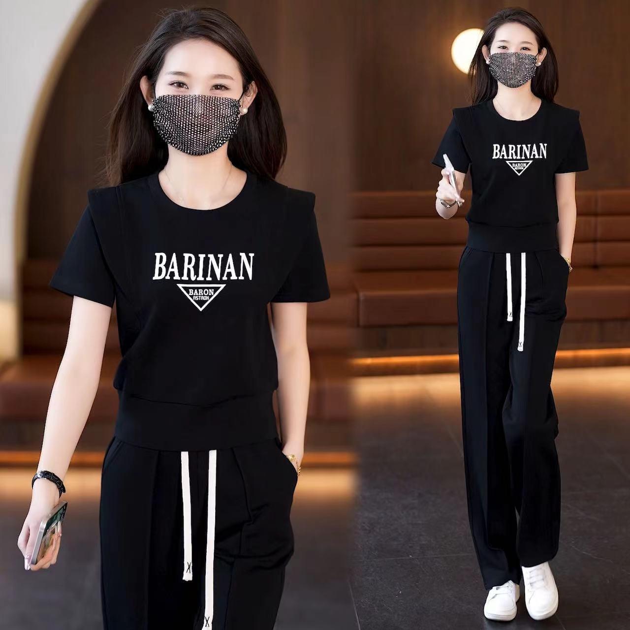 

Women s Summer 2024 Stylish Casual Two-Piece Suit - Age-Reducing Sportswear with Short Sleeves 4XL чорний