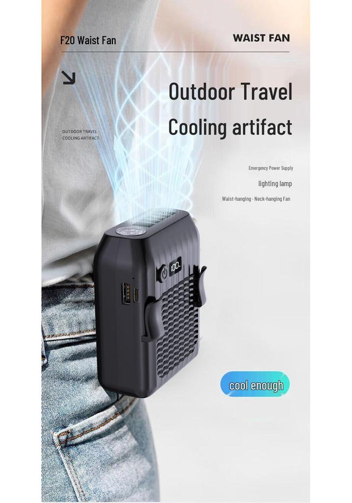 Y1L Waist & Handheld USB Portable Fan: Strong Wind Cooling for Outdoor, Food Delivery, Construction
