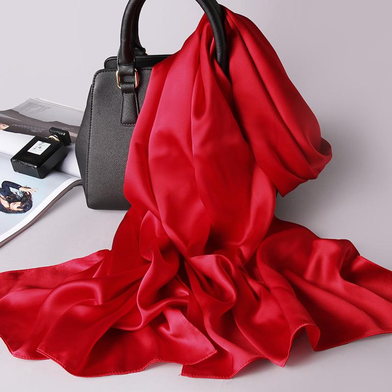 100% Natural Silk Scarf Women Neckerchief Luxury Foulard Femme Shawls Wraps Plain Satin Scarf Pure Silk Long Scarves 175x55cm