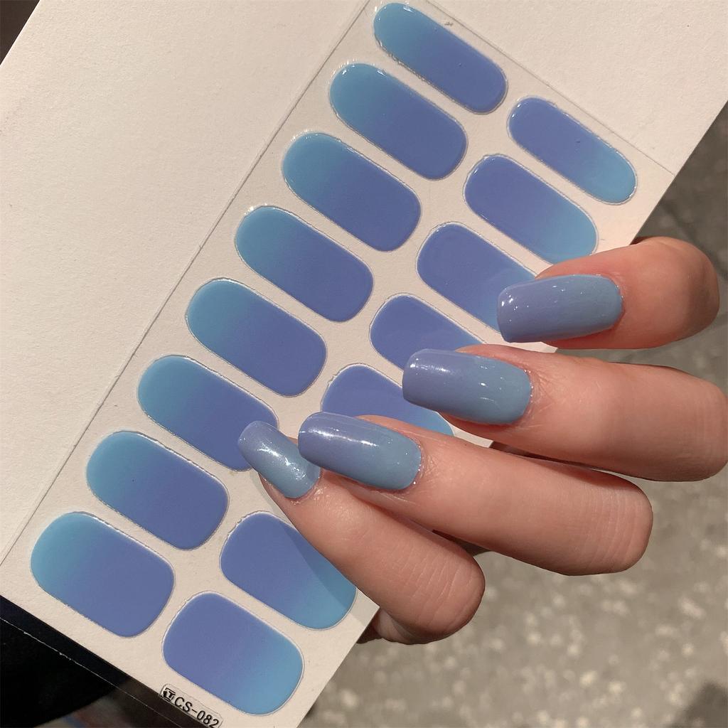 1 Sheet Semi Cured Wrap Gradient Nail Sticker Multi Color Solid Gel Full Cover Slider No Need UV Lamp Cured Fast Gel Nail Decal