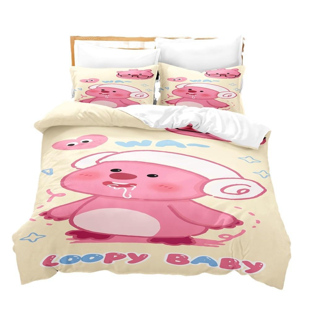 Little Beaver Printed Bedding Kit 3D Digital Three-Piece Grinding Quilt Cover Bedding