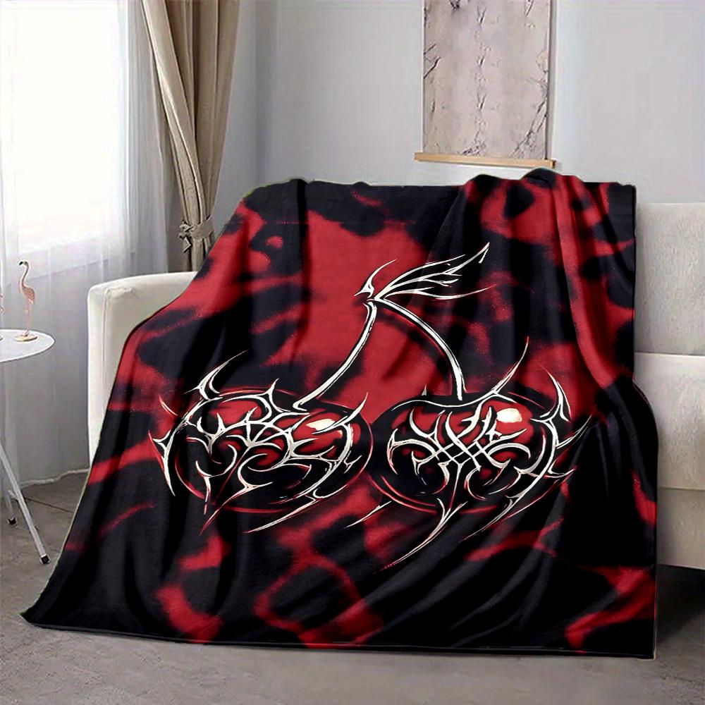 1pc Flame Heart cherry Blanket, Lightweight Flannel Throw Blanket For Sofa, Bed, Travel, Camping, Living Room, Office, Couch, Chair, And Bed