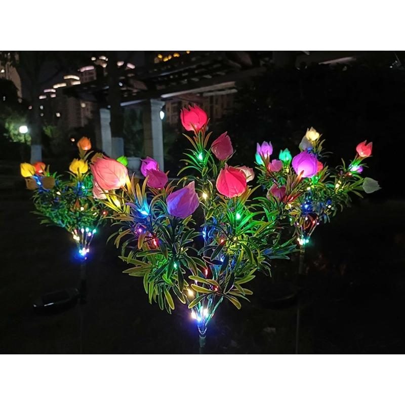 Solar Powered Flower Stake Light with LED Output, Lawn Fence Entry Light with Ground Stake Base for Outdoor Yard Accent