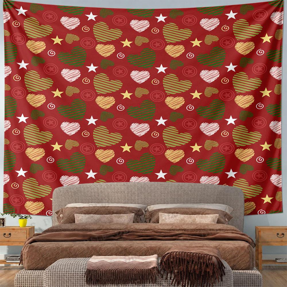 Red Hearts Stars Seamless Tapestry Wall Hanging Valentine Home Decor for Bedroom Living Room Gift