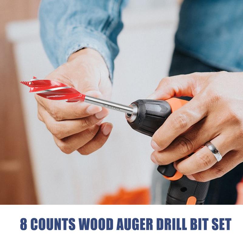 Wood Drill Bit Set 8 Pieces Woodworking Drill Bits Wood Auger Bits Carbon Steel Locating Drill Bit Long Drill Bits For Hardwoods