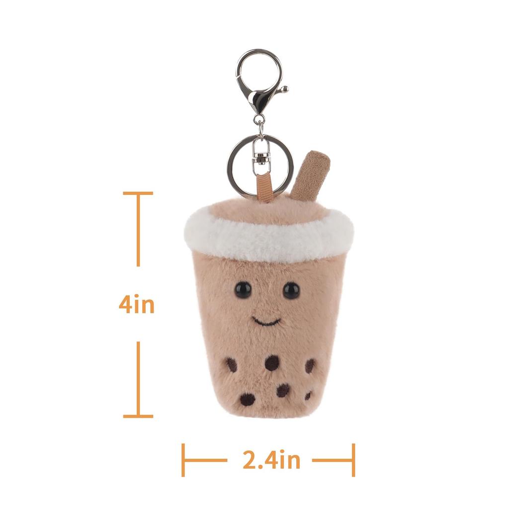 Apricot Lamb Bubble Tea Cute Soft Animal Keychain Plush Toy, Suitable for Men and Women, Backpack, Wallet, 10cm