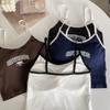 Women With Padded Bra Crop Tops O-neck Solid Crop Tops 2024 Summer Letter Printing Tops Spaghetti Camisole