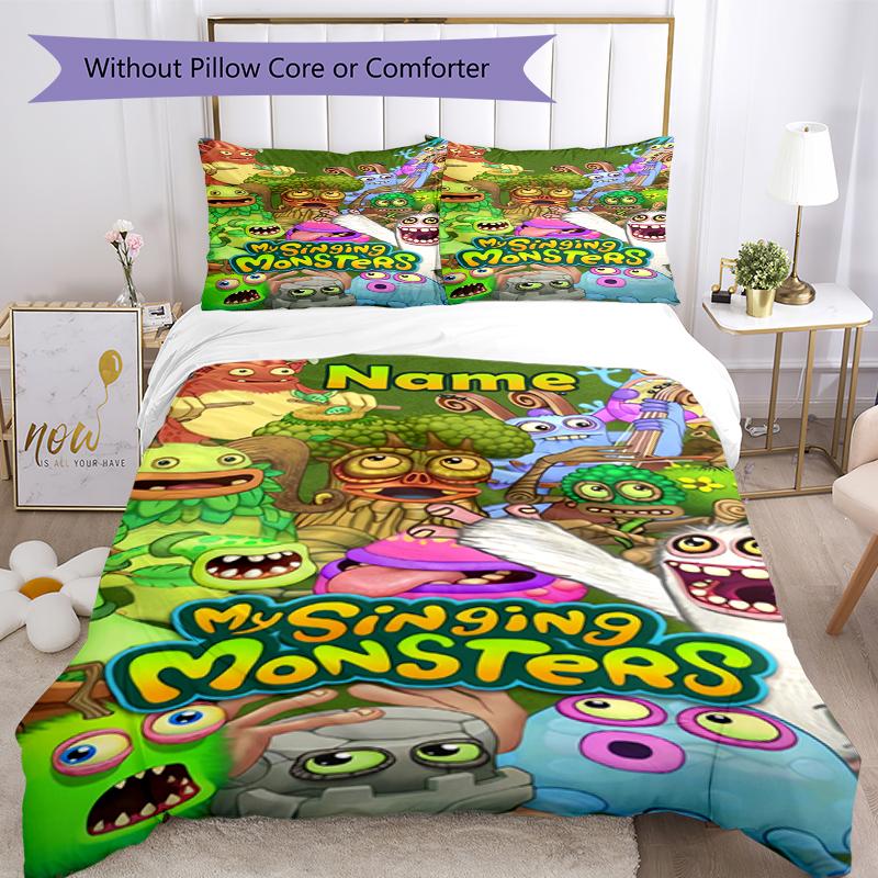 3pcs Custom Name My Singing Monsters Playground Bedding Set Duvet Cover Closure Includes 1 Duvet Cover & 2 Pillowcases, Soft and Comfortable for All S