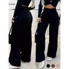 Women's High Waist Wide Leg Pants with Button Detail