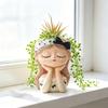 Cute Girl Face Planter, Resin Girl Head Planter, Decorative Small Plant Pot for Succulents Cactus Desk Balcony Decor