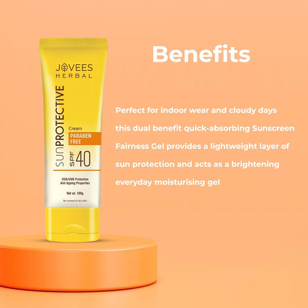 Jovees Herbal Sun Protective Sunscreen SPF 40 Lightweight Quick Absorbing Oil Free 100g for Normal Dry Skin