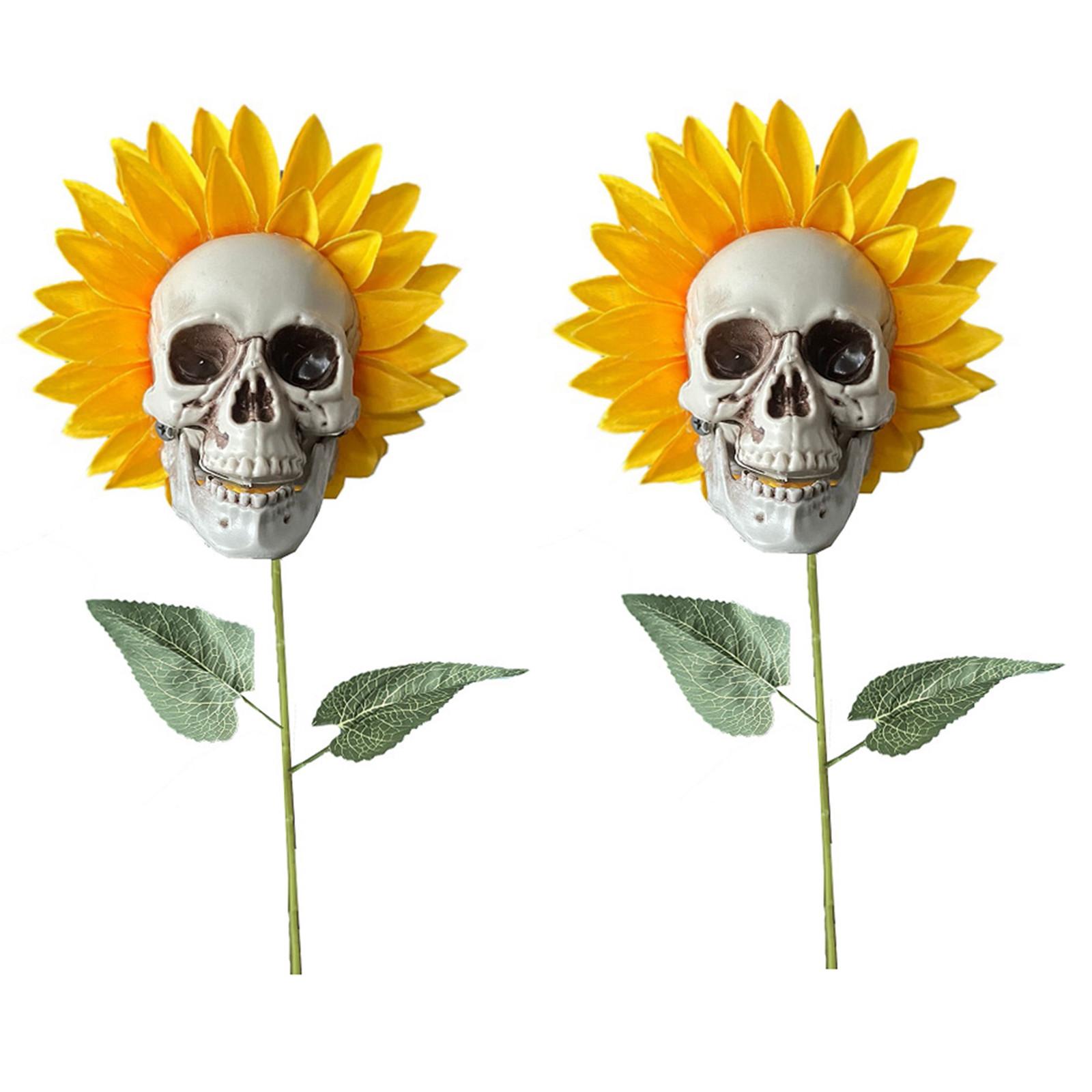 

2PC Artificial Sunflower Skull Head Decorative Flowers Set for Home Office Party Halloween Event Props