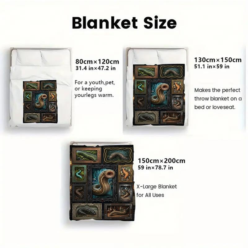 Mystic Serpent Collection 2D Flat Pattern Flannel Blanket, High quality All Seasons, Home Decor, Warmth and Comfort, Perfect for Christmas Gifts.