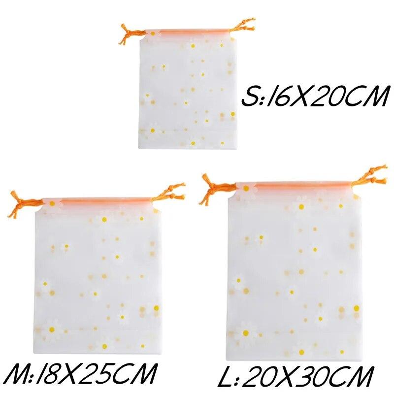 5pcs Waterproof Daisy Storage Bag with Drawcord Cuffs  Large Capacity Clothes Shoes Organizer Portable Towel Makeup Toiletry Bags