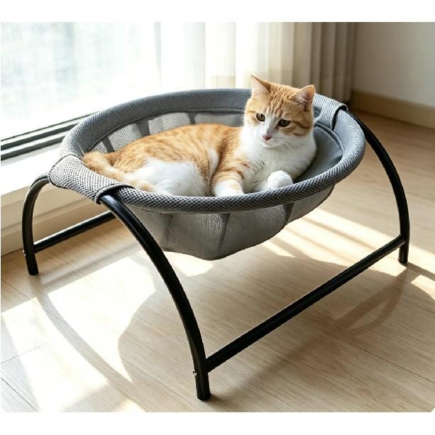 Circular Pet Elevated Bed, Cat Bed Net, Breathable Small Dog and Cat Hanging Basket Bed, Detachable and Washable Cat Bed