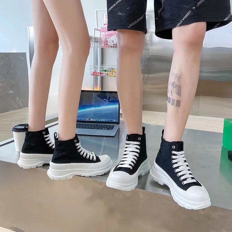 High top couple canvas shoes 2024 new thick soled casual shoes for both men and women outdoor morning running sports shoes