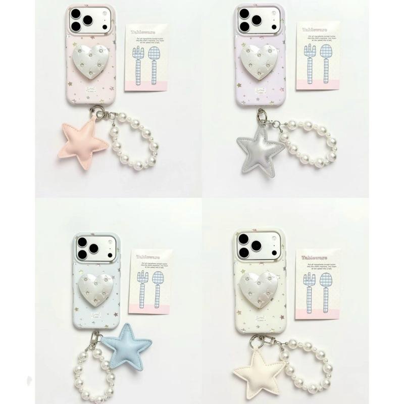 Round edge Korean gilt star pendant for iPhone17promax Apple 16 mobile phone case 15 love bracket