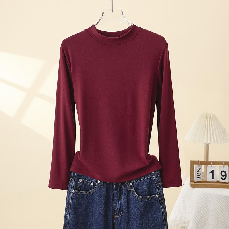 Women's Long Sleeve Slimming Cotton Base Layer Top - Spring/Autumn Fashionable Versatile Round Neck T-shirt, 2025 New Arrival