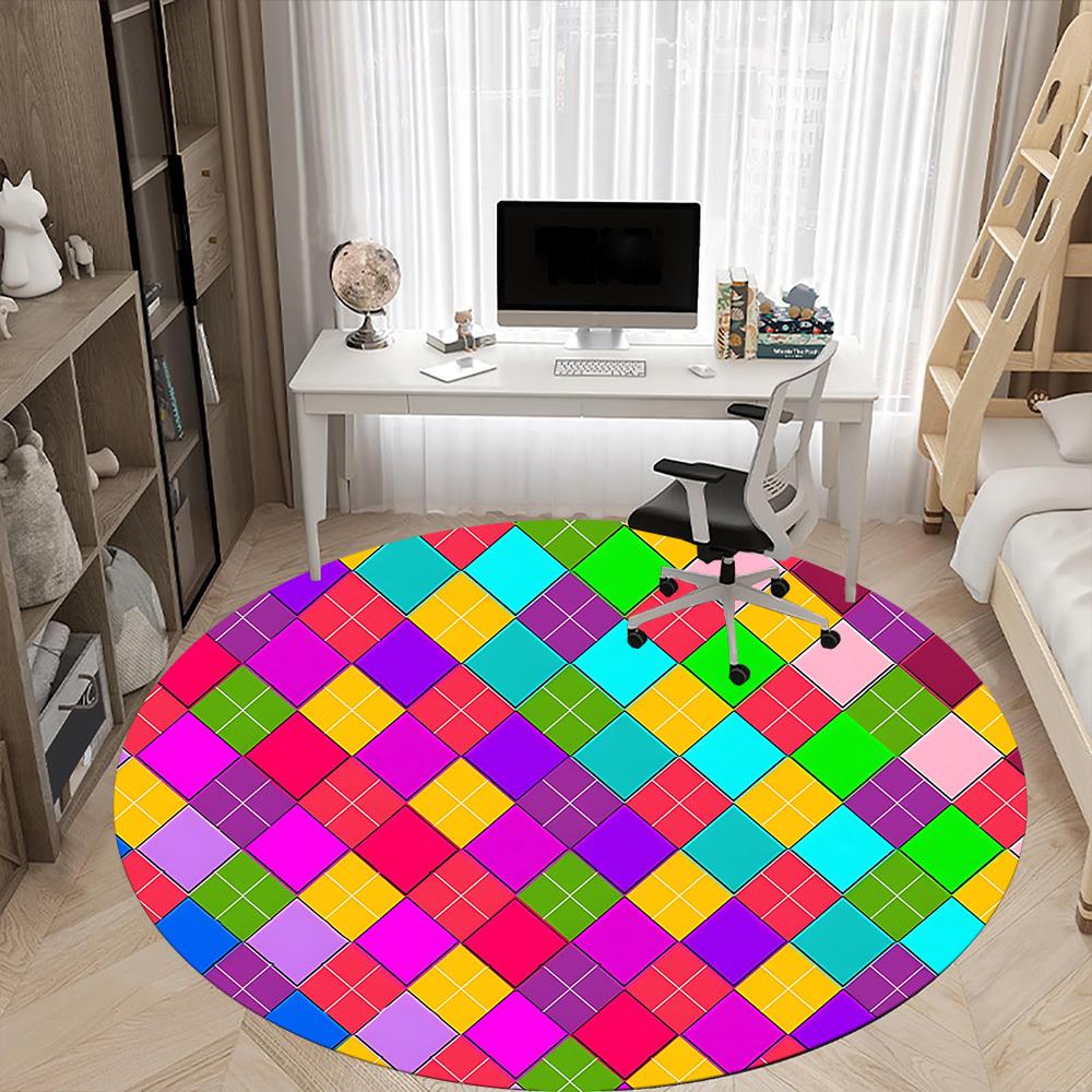 1pc Colorful PatternChair Carpet for Office, Indoor Non-Slip Washable Polyester Fiber Carpet, Mat For Office, Machine Washable