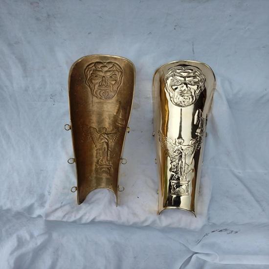 Roman Brass Greaves with Embossing Work LARP Reenactment Gift
