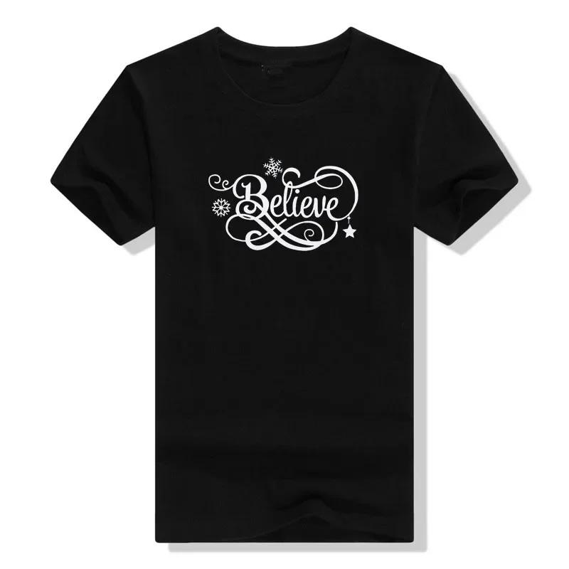 

Christmas Believe Hat Shirt Cute Short Sleeve Christmas Graphic Print Tee Shirts Tops for Women Oversized T Shirt 4XL
