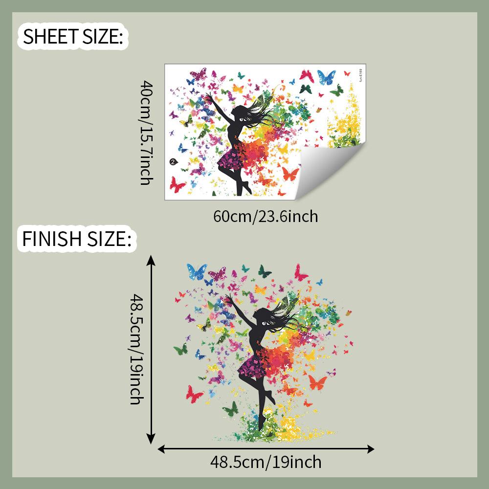 Creative and Colorful Butterfly Girl Flower Stickers for Bedroom Living Room and Commercial Space Beautification and Decoration