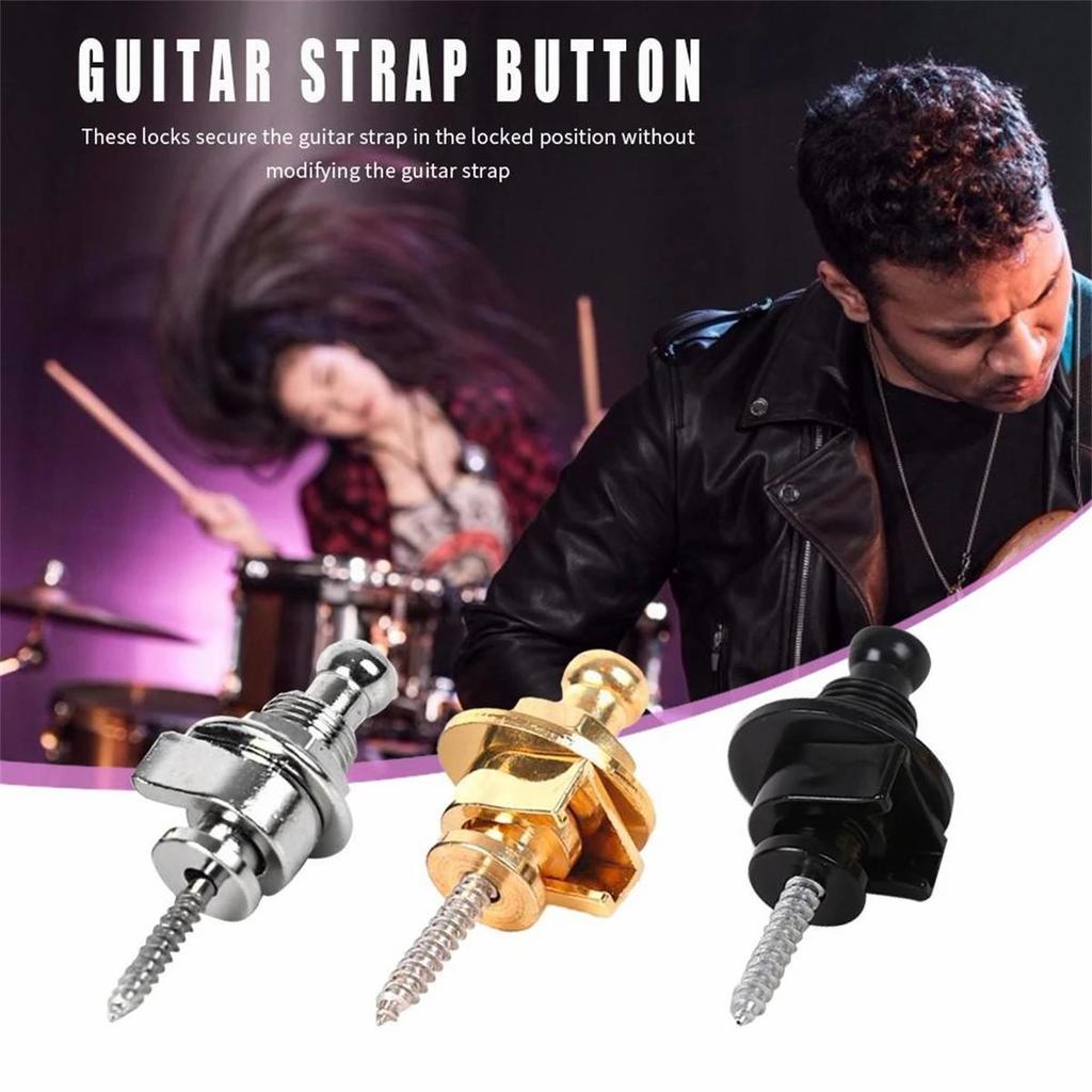 Guitar Bass Strap Lock Security Straplocks Metal Buttons Strap Retainer 2PCS