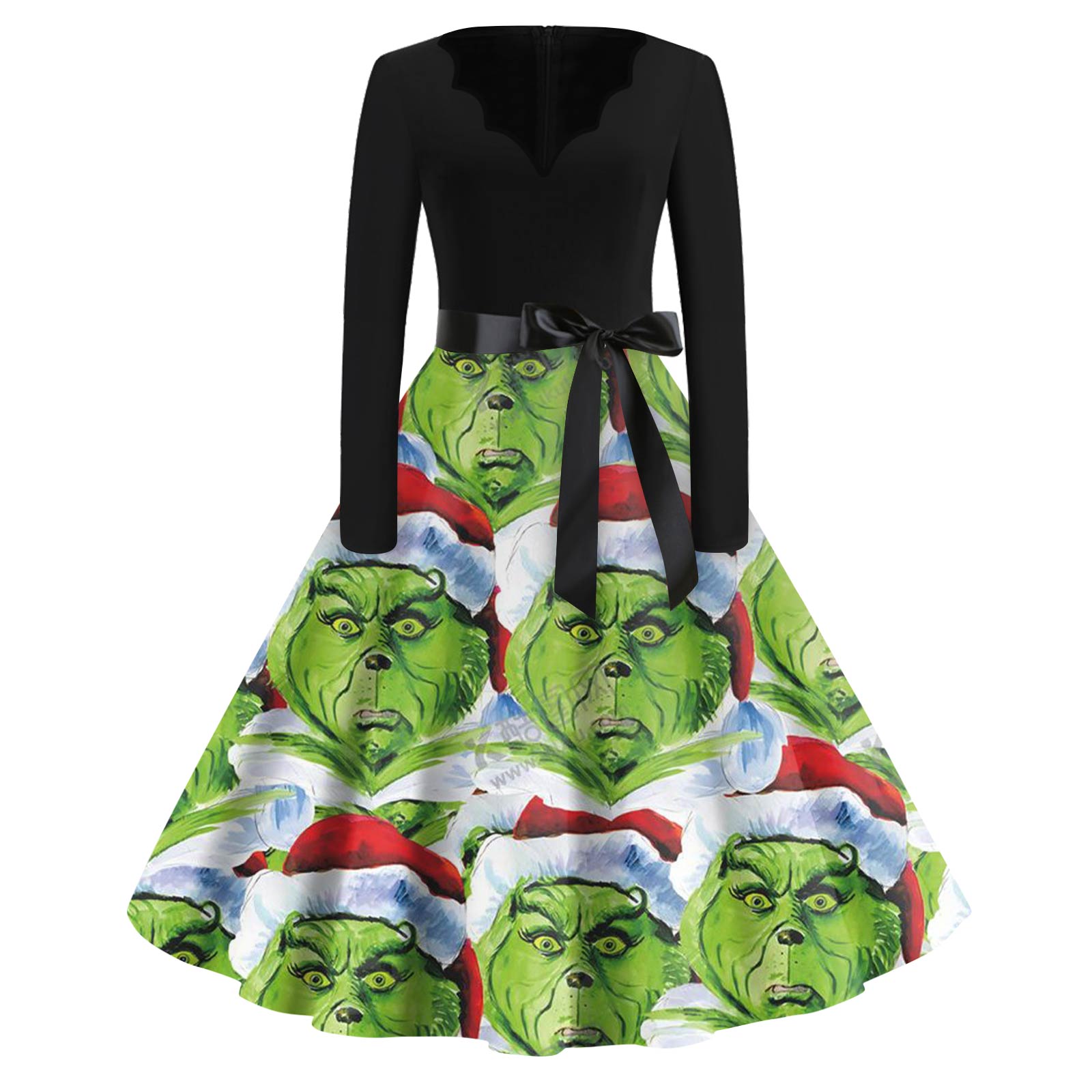 

Женское модное платье с V-образным вырезом, повседневное, приталенное, с рождественским принтом, с длинным рукавом L темно-зеленого