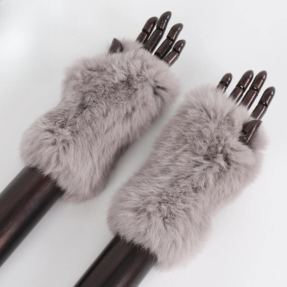 New Arrival Female Natural Rabbit Fur Gloves Knitted Warm Real Rex Rabbit Fur Mittens Women Winter Outdoor Rex Rabbit Fur Gloves