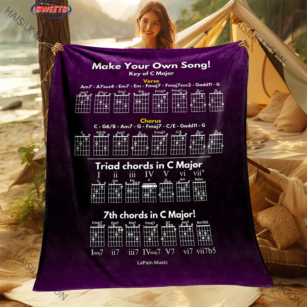 Music Lover Gift Blanket Music Theory Knowledge Guitar Sheet Music Print Blanket Bedroom Living Room Shawl Blanket Fast Shipping