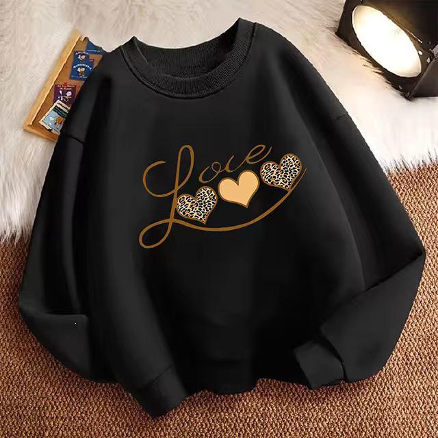 Children's Heart Print Long Sleeve Crew Neck Hoodie Sweatshirt