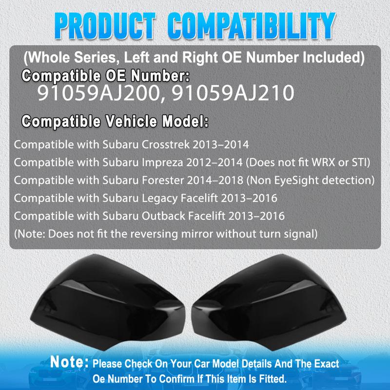 2PCS Replacement Rearview Side Mirror Covers Cap for Subaru Forester 2014-2018 Outback Legacy Facelift 2013-2016 91059AJ200