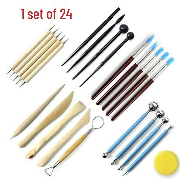 24-Piece Clay Carving & Pottery Tool Set for DIY Projects