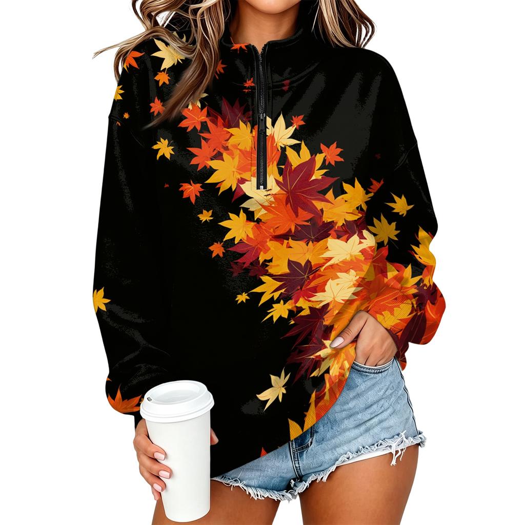 Women's Fashion Printed Half-Zip Sweatshirt, Lightweight Casual Pullover for Everyday Wear