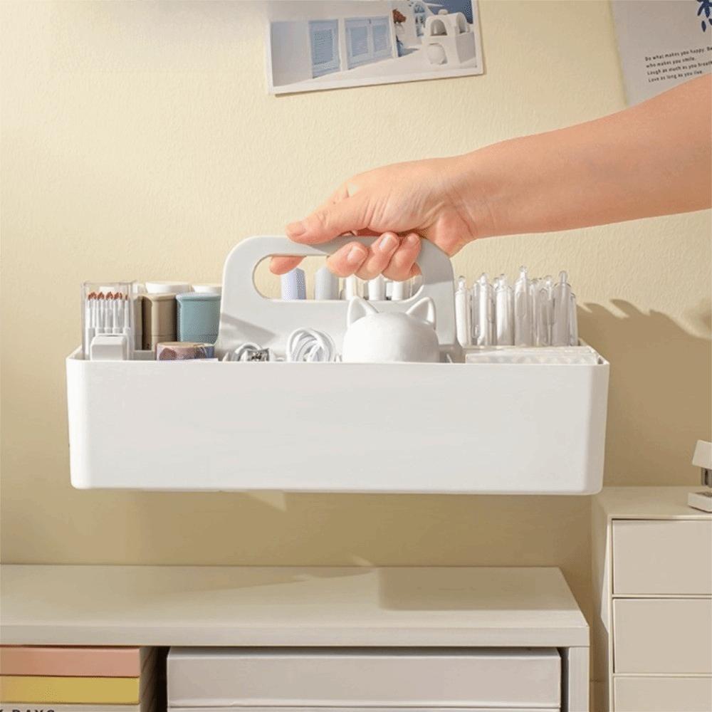 Plastic Portable Storage Organizer Segmented Space Saving Handle Sectional Tray Container Pen Holder Storage Basket