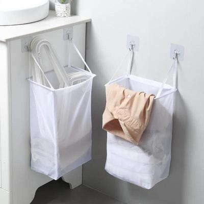 Hängende Netztasche mit Aufkleber Wandmontierter Wäschekorb Aufbewahrungskorb für Schmutzwäsche Badezimmer Organizer Netztasche Wäschekorb