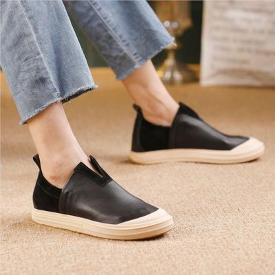 Mocassins Rétro à Semelle Souple en Cuir de Vachette Cuir Véritable Couleur Unie Polyvalents Chaussures Plates pour Femmes