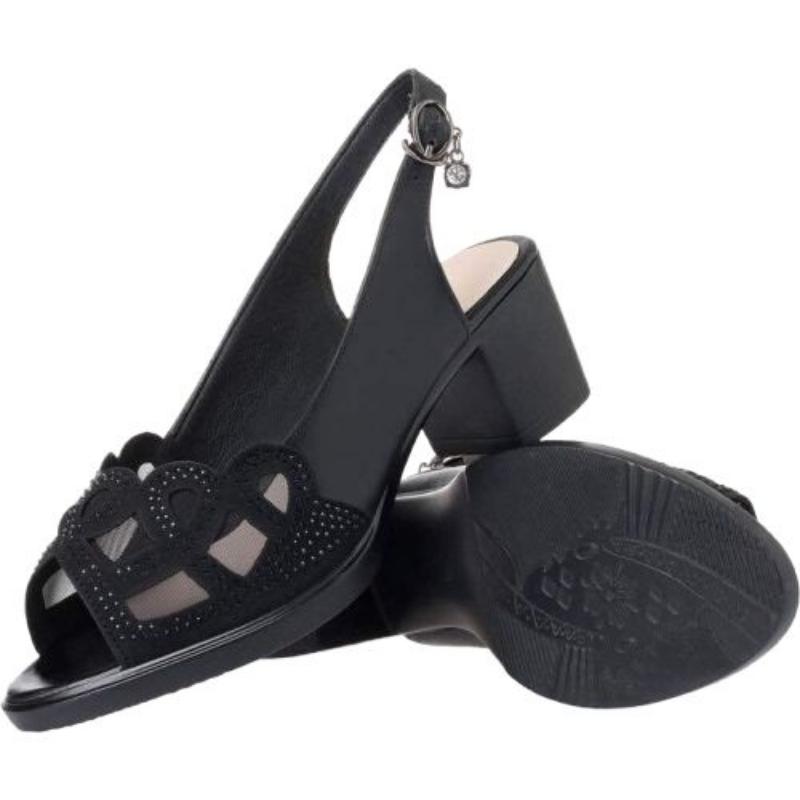 Mesh Sandals Women's High Heeled Fish Beak Sandals Hollowed Out Soft Soles and Thick Heels Work Shoes Summer