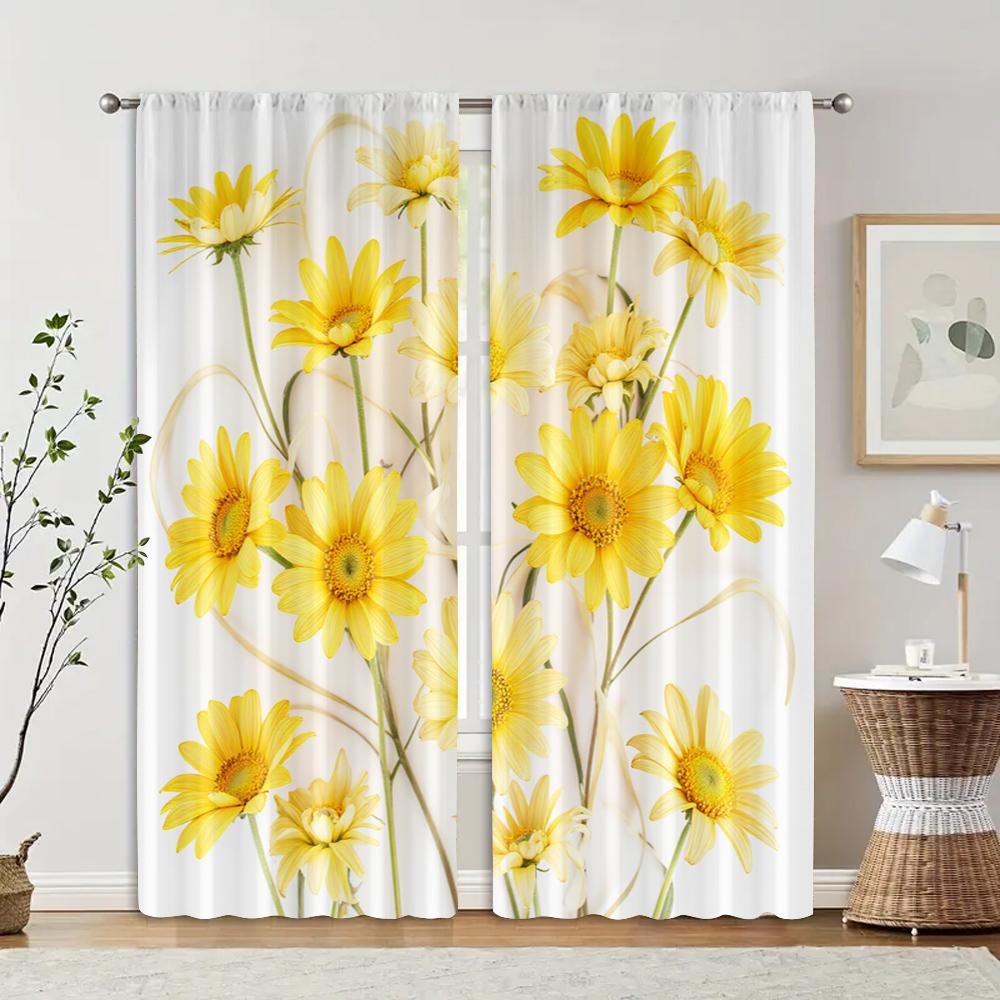 2pcs   Minimalist Curtains Embossed Sunflower Versatile Durable Polyester (without rod) Decorations Inside Ldeal for Bedroom