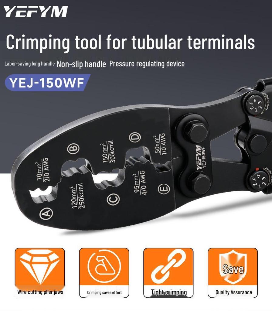 European Style Tubular Terminal Crimping Pliers - YEJ-150WF Quick Wire Connector, B Type Crimping Tool, YEFYM