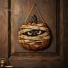Decorative Hanging Party Sign Halloween Mummy Pumpkin Sign, Retro Wooden Pendant with Poplar Wood Holiday Plaque Hemp Rope for Front Door Wall